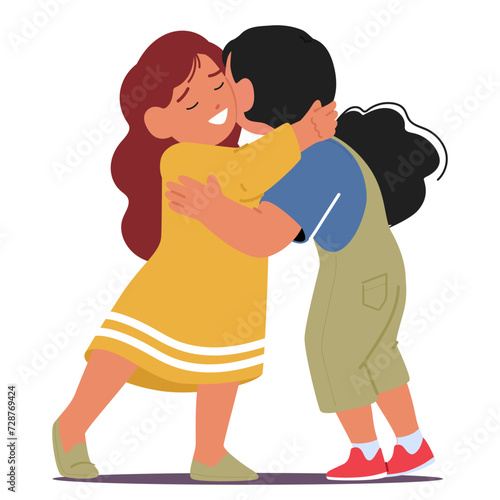 Two Little Girls, Inseparable Companions, Embrace Tightly In A Warm Hug, Their Radiant Smiles Reflecting The Pure Joy