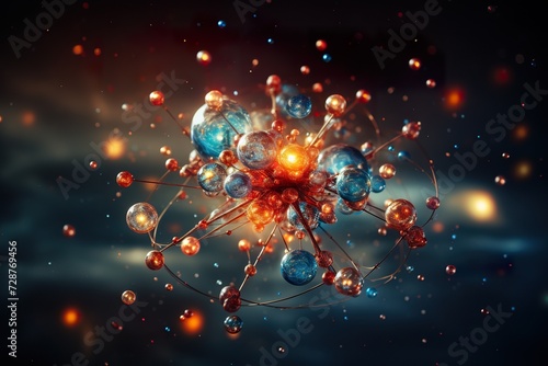 stylist and royal Abstract conceptual illustration of atom with electrons and protons spinning around © Dipankar