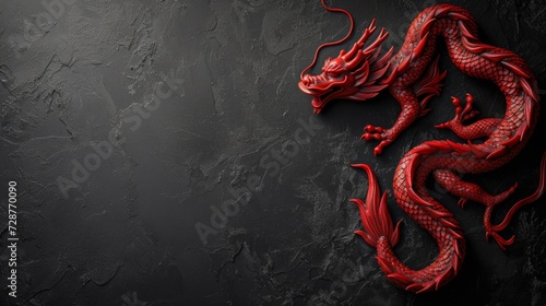 Beautiful black minimalistic background with red Chinese red dragon on the right