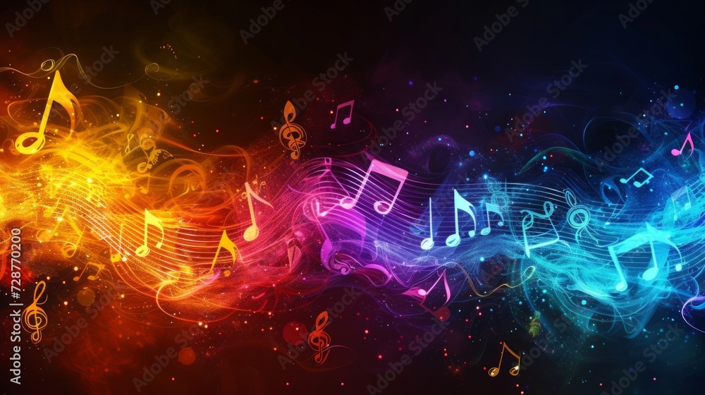 Vibrant musical notes dancing in an electrifying display of sound and color - obrazy, fototapety, plakaty 