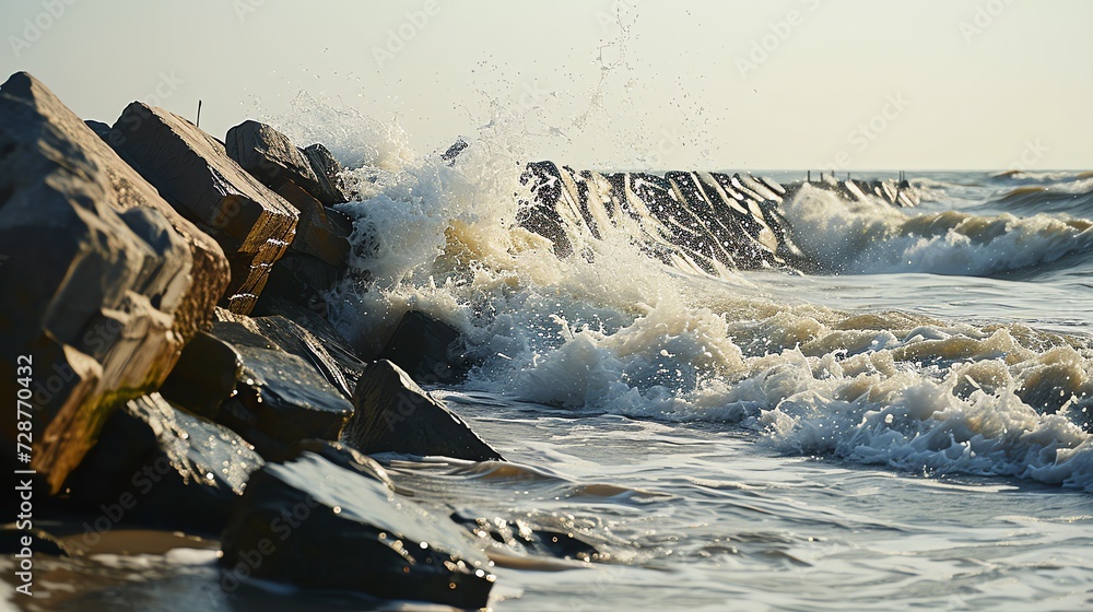 Dynamic Ocean Waves Breaking on Coastal Rocks - obrazy, fototapety, plakaty 