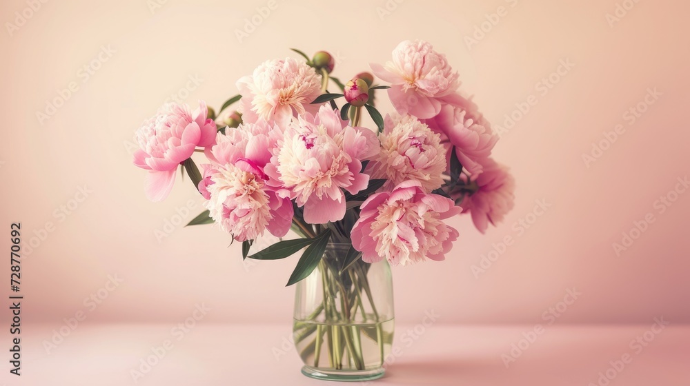 exquisite floral image with a lovely bouquet of pink peonies in a glass vase, offering a floral composition with copy space. exquisite floral image with a lovely bouquet of pink peonies in a glass vase, offering a floral composition with copy space.