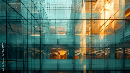 Urban architecture captured in abstract reflections on glass facades, a play of light and shadows
