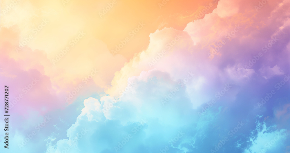 Abstract pastel watercolor background with smooth cloud-like patterns in blue, orange, and yellow hues.