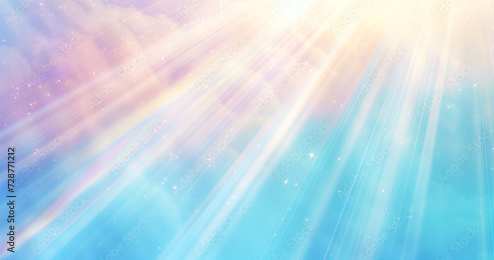 Naklejka premium Colorful sky with sun rays - abstract background with copy space.