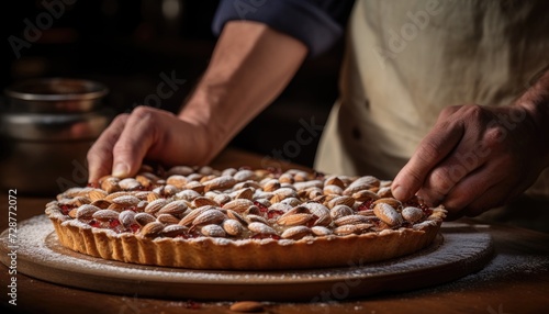 Person Putting Toppings on a Pie