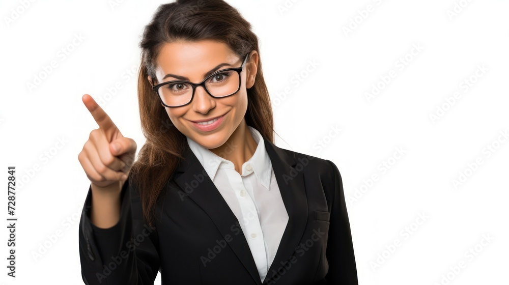 A businesswoman, indicating with the index finger A businesswoman, indicating with the index finger