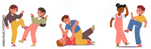 Furious Children Engage In A Tumultuous Clash, Unleashing Fiery Words And Intense Emotions, Vector Illustration