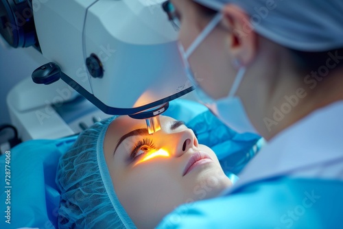 Medical laser eye correction. Medicine technology eye operation. photo