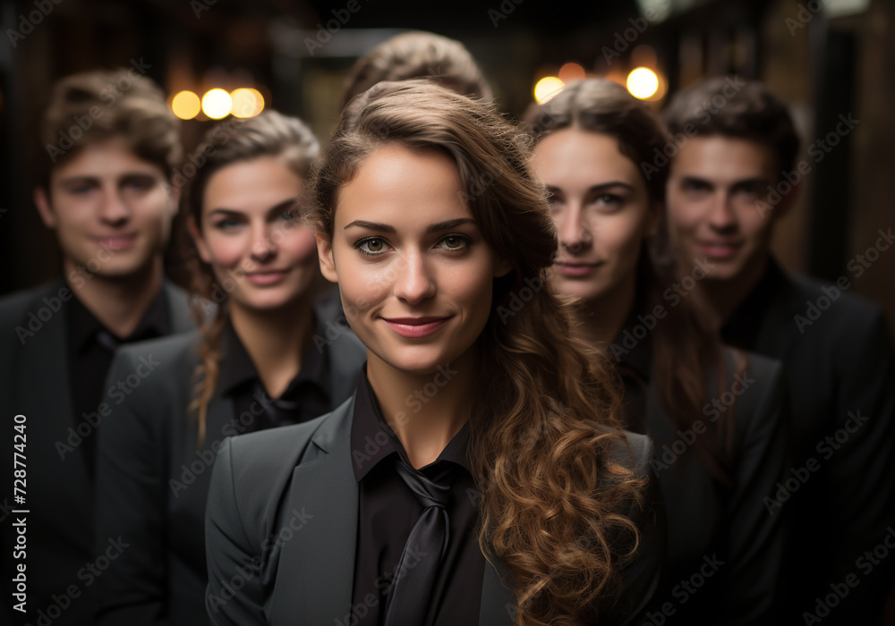 Portrait of team of executives at workplace. Teamwork in harmony. AI generated Portrait of team of executives at workplace. Teamwork in harmony. AI generated