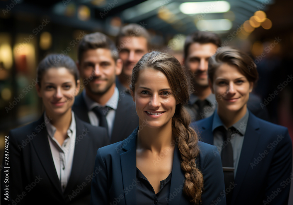 Portrait of team of executives at workplace. Teamwork in harmony. AI generated Portrait of team of executives at workplace. Teamwork in harmony. AI generated