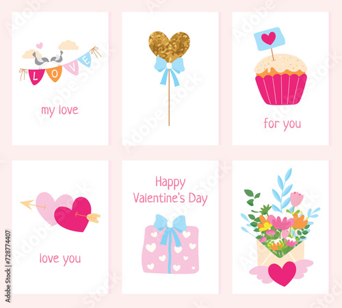 Set of love cards for Valentine's Day