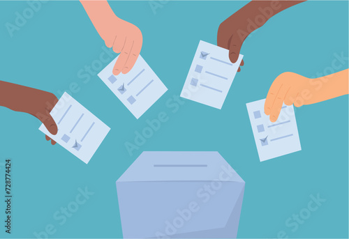 Hands hold bulletin. Votes vector. Election concept. Community choice 