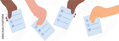 Hands hold bulletin. Votes vector. Election concept. Community choice 