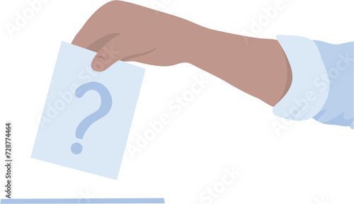 Hand hold bulletin with question. Vote vector. Election concept. People make choice 