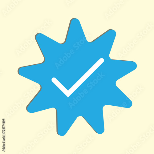 Blue tick - a symbol of certification and verification on social media and social networks. Verified and certified official account and profile. Symbol, sign and icon as isolated vector illustration