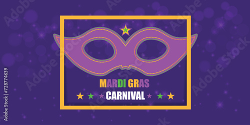 Mardi Gras Carnival in New Orleans. Fat Tuesday. Traditional holiday  celebration annual. Folk festival  costume masquerade  fun party. Carnival mask. Poster  card  banner and background. Vector