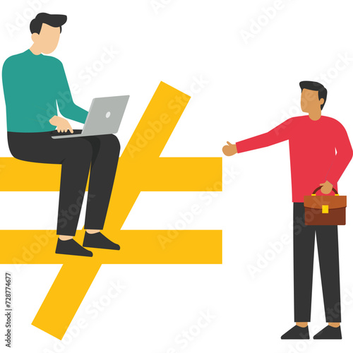 discrimination and racism as a global social problem concept, Inequality, and human injustice, upper-class businessman sitting on injustice, the symbol of injustice with people of color on the bottom.