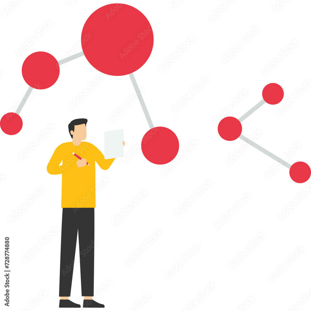 scientists carry out laboratory studies and study the statistical data of the results. compounds and atoms. modern technology machine learning, artificial intelligence, flat vector illustration. scientists carry out laboratory studies and study the statistical data of the results. compounds and atoms. modern technology machine learning, artificial intelligence, flat vector illustration.