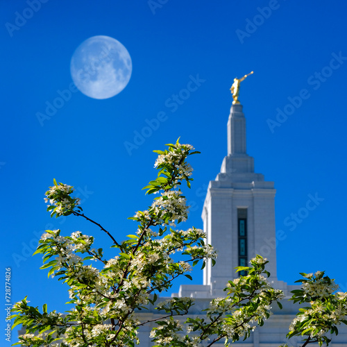 Pocatello Idaho Temple LDS Mormon Church of Jesus Christ Religion Sacred Full Moon Blur photo