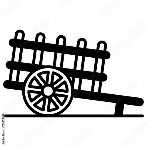 Bullock cart glyph and line vector illustration