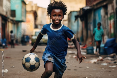 African American teen boy playing soccer © Yliya