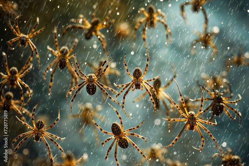 Murais de parede Falling raining spiders, rain of animals phenomenon