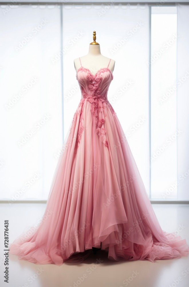 Light pink wedding dress on a mannequin on white background. Light pink wedding dress on a mannequin on white background.