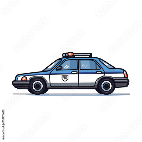 Police Car simple minimalism flat color vector illustration thick outlined white background