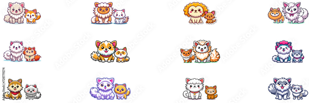 Set of kawaii dog in sticker style. Set of kawaii dog in sticker style.