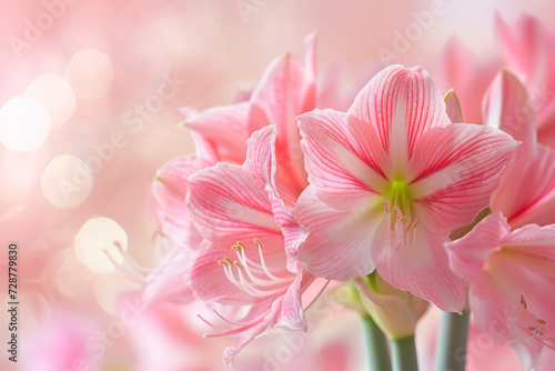 Close-up macro soft focus on petal pink Amaryllis flowers tropical forest plant blossom pastel background. © Hunman