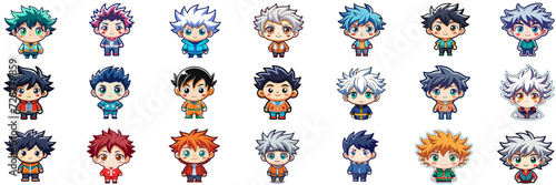 Set of kawaii anime boy in sticker style.
