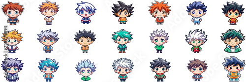 Set of kawaii anime boy in sticker style.
