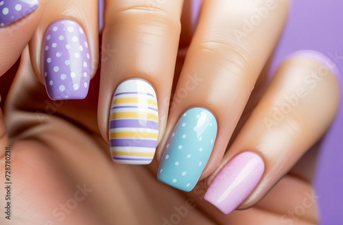 Woman's hand with Easter nail design.