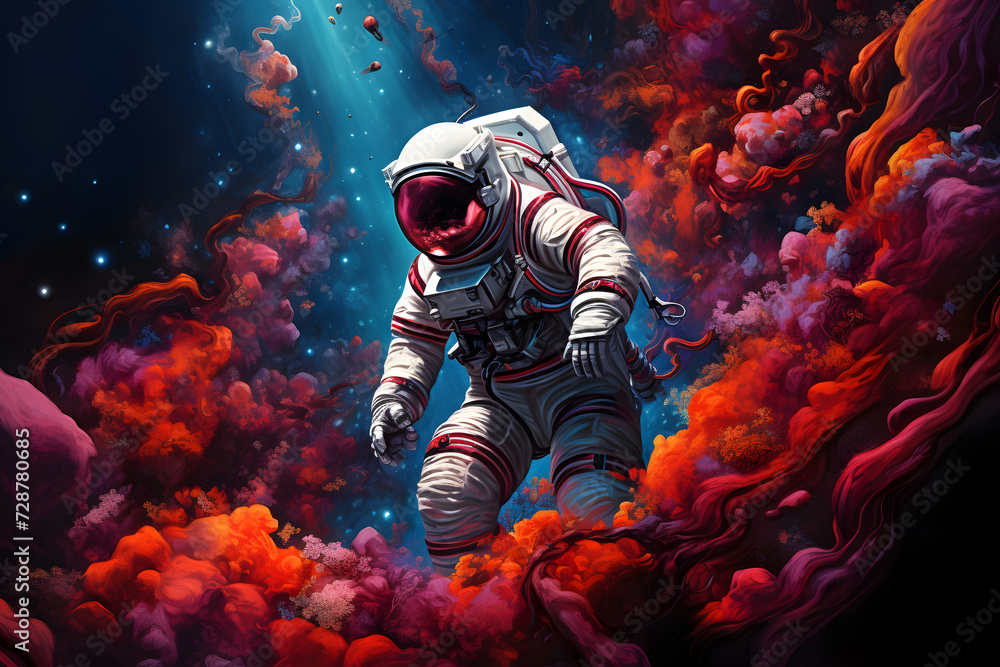 stronaut's Weightless Ballet in Vibrant Space