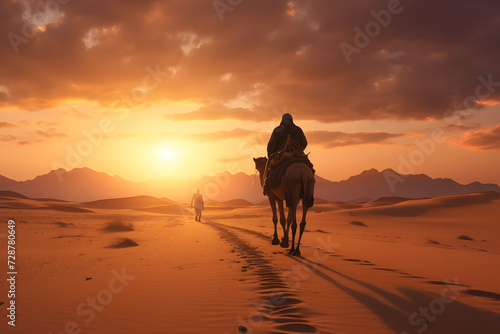 Desert Nomad Arabian Man and His Camel
