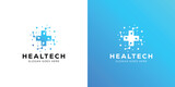 Creative Health Tech Logo. Sign Cross Health Dot Molecule Connect. Medical Pharmacy Logo Icon Symbol Vector Design Template.