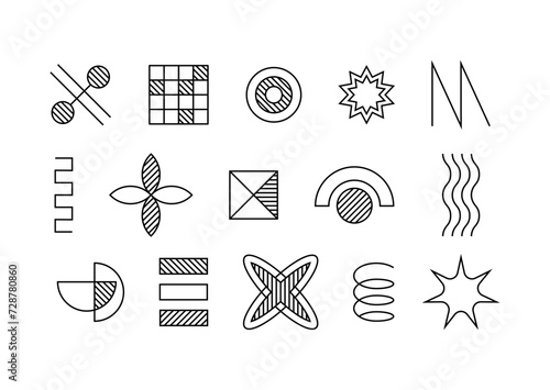 Geometric line elements set. Grids and envelope. UI and UX design. Minimalistic creativity and art. Poster or banner for website. Outline flat vector collection isolated on white background