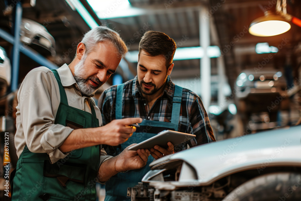 mechanics in a workshop repairing a car mechanics in a workshop repairing a car