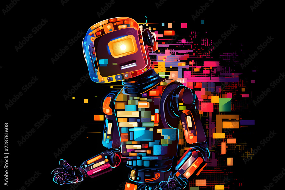 abstract illusration multicolor retro robot abstract illusration multicolor retro robot
