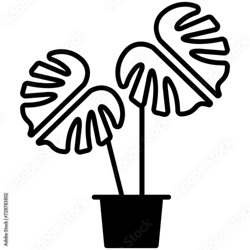Monstera Deliciosa plant glyph and line vector illustration