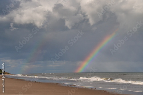 Rainbow over the sea, Curracloe Beach, Coolrainey, Curracloe, County Wexford, Ireland