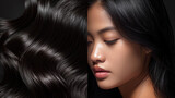 Asian hair's natural allure vs. styled elegance: a dual-image showcasing the stunning transition from untouched to lustrous, smooth texture