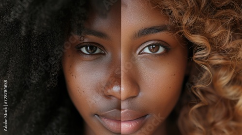Natural vs. nurtured African hair: showcasing the stunning transformation from raw beauty to gleaming, refined texture in close-up