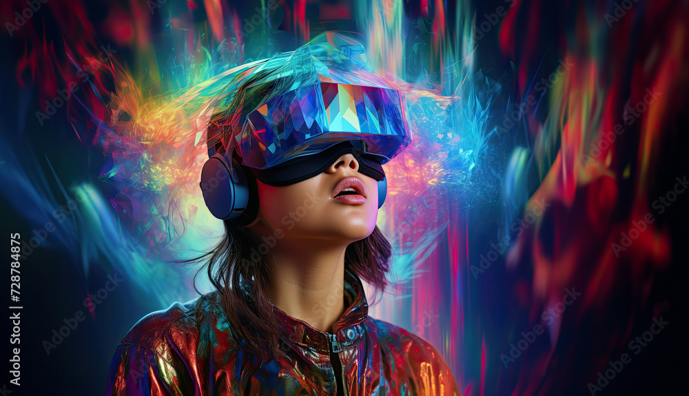 Woman wearing virtual reality headset. Woman wearing virtual reality headset.