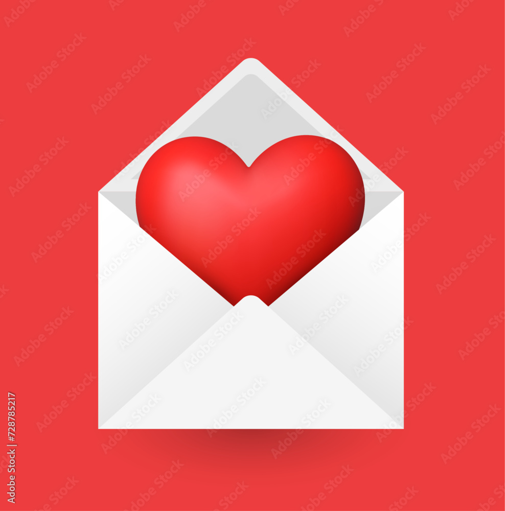 Paper envelope with 3d heart inside on pink background. Paper envelope with 3d heart inside on pink background.