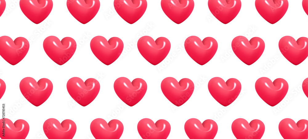 3d heart seamless pattern on white background. 3d heart seamless pattern on white background.