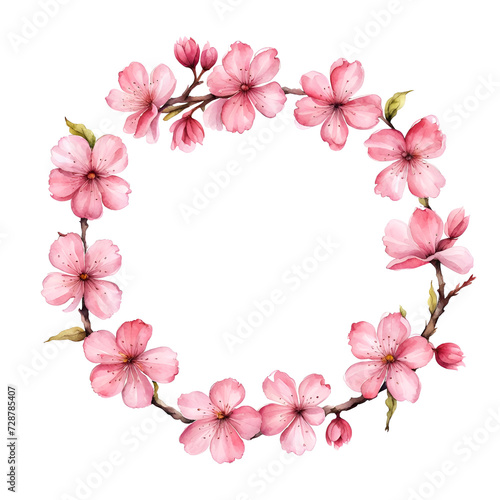 Circle frame of pink cherry blossom flowers  isolated png