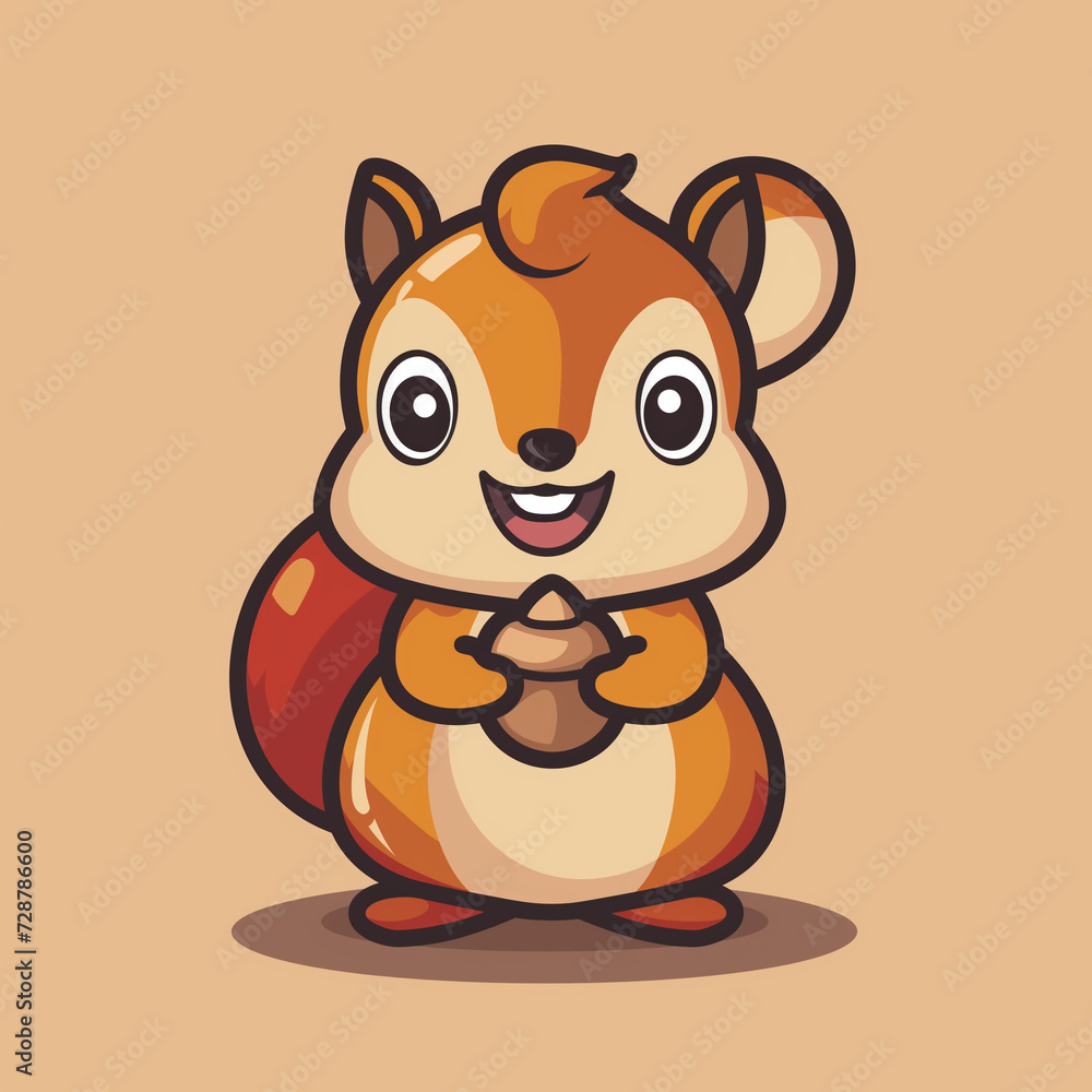 Joyful Squirrel with Acorn - Cute Squirrel Cartoon Vector Icon Joyful Squirrel with Acorn - Cute Squirrel Cartoon Vector Icon