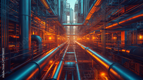 A Large Industrial Area With Pipes and Lights
